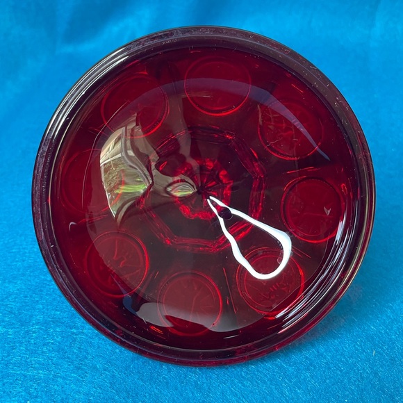 Vintage Fostoria Ruby Red Glass Coin Covered Wedding Bowl/Candy Dish w/Lid. - Picture 13 of 13